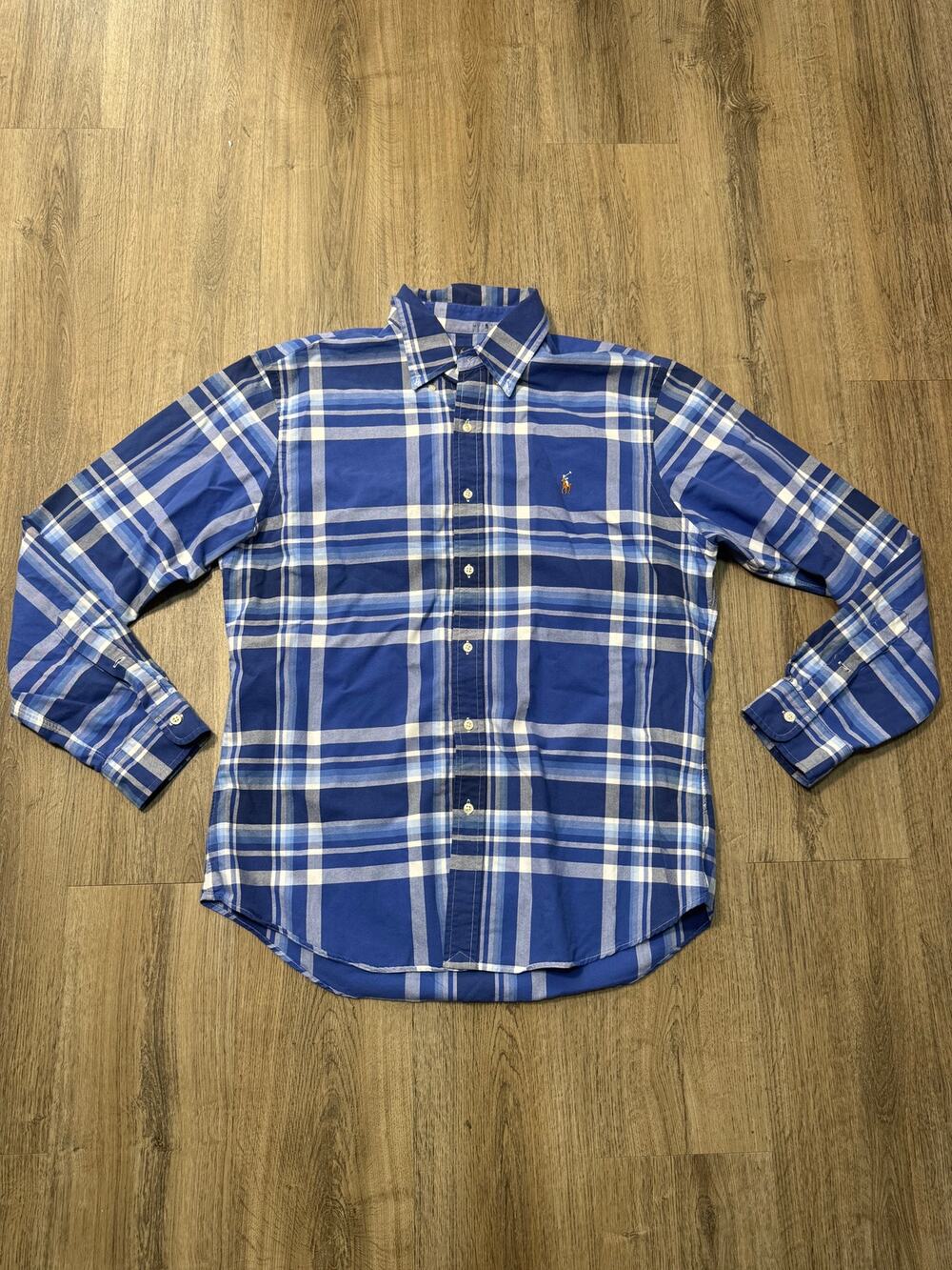 Ralph Lauren Men's Blue & White Plaid Long-Sleeve Button-Down Shirt
